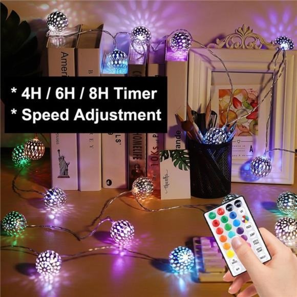 16Colors Changing Globe String Lights for Diwali Decor,13ft 40Silver Metal Balls - Picture 5 of 6